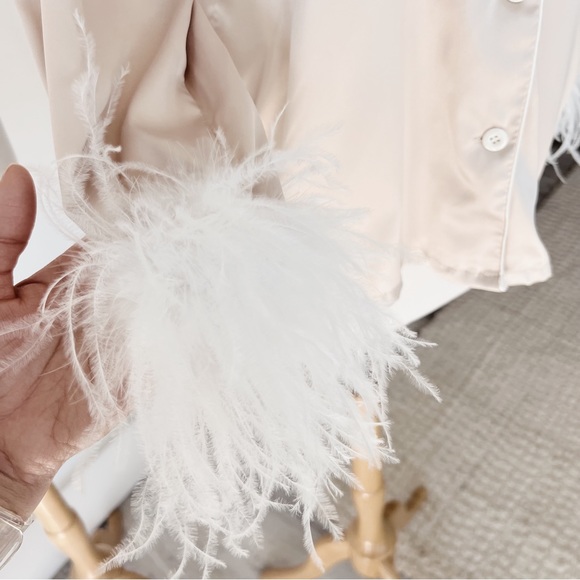 SOLD ❌ CREAM FEATHER DETAILED SILKY BLOUSE - Picture 5 of 13